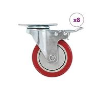 vidaXL 8 pcs Roulettes pivotantes 100 mm Rouge G