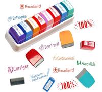 8 PCS Tampons Enseignants Français, Tampon Enseignant, Tampon Auto Encreur, Tampon-Encreur Enseignant, pour évaluation, récompense, motivation, sceau d'encouragement, devoirs d'élèves
