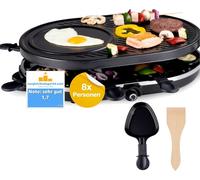 8 Personnes Set Raclette Grill ovale - Avec plaque de gril & fonction crêpes - Gril de table avec poêlons & racloir