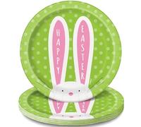 8 Petites assiettes vertes Lapin de Pâques en carton 18 cm