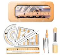 8 Pièce Basics Kit pour mathématiques,Ensemble de boussole, Ensemble de géométrie, Ensemble de Boussole de Géométrie, Inclut des compas, gomme, rapporteur, équerres, règle et, boîte de rangement