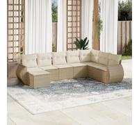 8-Piece Beige Woven Resin Outdoor Patio Furniture Set with Cushions, Modular Garden Sofa Set for Backyard, Terrace, Durable Rattan Style Sectional Seating Group with Removable Washable Covers