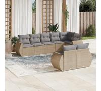 8-Piece Beige Woven Resin Outdoor Patio Furniture Set with Cushions, Modular Garden Sofa Set for Backyard, Terrace, Durable Rattan Style Sectional Seating Group with Removable Washable Covers