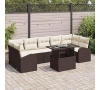 8-Piece Modular Outdoor Patio Sofa Set, Brown All-Weather Poly Rattan Wicker Furniture with Tempered Glass Table and Cushions, Garden Terrace Lounge Seating Group for Family BBQ Party Relaxation