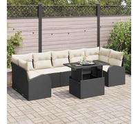 8-Piece Outdoor Patio Furniture Set, Black Wicker Modular Sofa Sectional with Tempered Glass Coffee Table, All-Weather Rattan Conversation Set for Garden, Poolside, Terrace, Durable & Easy to Clean