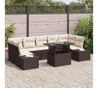 8-Piece Outdoor Patio Furniture Set, Brown and Cream Poly Rattan Sectional Sofa with Adjustable Tempered Glass Coffee Table, Modular Garden Lounge Set for Terrace, Backyard, Modern and Durable
