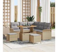 8-Piece Outdoor Patio Furniture Set, Modern Garden Sofa Set with Table and Ottoman, Beige Light Gray Waterproof Cushions, All-Weather Wicker Rattan Sectional for Terrace, Backyard, Poolside