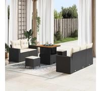 8-Piece Outdoor Patio Furniture Set, Modular Garden Sofa Sectional with Adjustable Coffee Table, Waterproof Storage, Black Cream All-Weather Poly Rattan for Terrace, Poolside, Backyard Relaxing