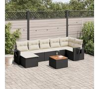 8-Piece Outdoor Patio Furniture Set with Cushions, Black Woven Resin Garden Sofa for Backyard, Terrace, Poolside, Includes Side Table and Ottoman, Durable Weather-Resistant Rattan Lounge Set