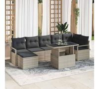 8-Piece Outdoor Patio Sectional Sofa Set with Cushions, Light Grey Modular Garden Furniture for Terrace, Balcony, Lounge, Durable UV-Resistant Poly Rattan & Steel Frame, Includes Table and Ottoman