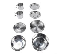8-Piece Stainless Steel Camping Cookware Set Portable | 410 stainless steel, wear-resistant, high heating efficiency, for long pour service life, outdoor ready