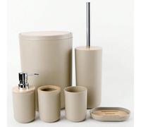 8 pièces, accessoires de bain de luxe en plastique et bambou pour la salle de bain, distributeur de savon, porte-savon, porte-brosse de toilette, porte-brosse à dents, gobelet, plateau de vanité, dist