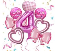 8 Pièces Ballon Anniversaire 4 Ans Fille Decoration Anniversaire 4 Ans Fille Ballon Rose Fushia Noeud Ballons Coeur Rose pour Fêtes d'anniversaire, Fêtes Princesses, Baby Shower