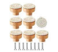 8 PièCes Boho Rotin Commode Boutons Bois Tiroir Boutons à la Main Tissé en Osier Boutons Tirer la PoignéE pour Armoire DéCor à