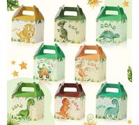 8 pièces Boîte-cadeau à motif dinosaure à tenir en main avec autocollants en forme d'animaux, sac-cadeau à fond carré, boîte à pâtisserie à main en forme de dinosaure, fournitures pour fête d'annivers