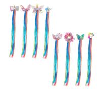 8 Pieces Coloriées, Perruques Synthétiques, Perruques Tresses Colorées Pour Enfants, Tresses Avec Nœud, Longs Postiches Pailletés Pour Filles, Perruques à Clipser De Couleur Arc-En-Ciel