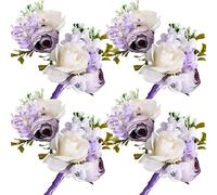 8 pièces Corsage du Bracelet et boutonnière, Corsage Roses Roses Accessoires de Mariage pour mariés Bal (Violet)