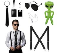 8 pièces Costume Men in Black, Accessoire de costume d'agent, Accessoire de costume d'agent secret espion pour adultes, Lunettes de soleil Cravate Bouchon d'oreille Badge Anneau Bretelles & Décoration