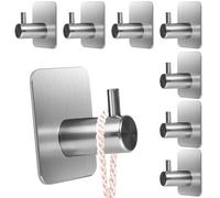 8 Pièces Crochet Adhesif Mural Argenté - Porte Serviette Salle de Bain Imperméable, Portemanteau Autocollant Acier Inox, Accroche Pour Torchon de Cuisine, Crochet Autocollant sans Percer, Argent