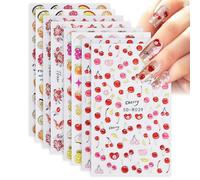 8 Pièces D'Autocollants 3D Fruits & Érable, Autocollants Pour Ongles D'Été, Nail Art