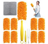 8 pièces de plumeau lavables pour Swiffer Duster, recharges réutilisables en microfibre 360° incluses avec 1 manche et chiffon de nettoyage, remplacement pour Swiffer Staubmagnet, ensemble de balais à