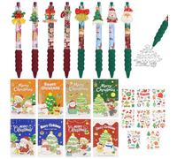 8 pièces de stylos à bille rétractables de Noël, 8 notes adhésives de Noël, 8 autocollants de Noël, set de papeterie de Noël, motif de dessin animé de Noël, pour les cadeaux, les fêtes et les