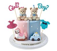 8 pièces Décoration Gâteau Révélation Fille ou Garçon,Topper Baby Shower avec Ours,Robe,Voiture,Cheval à Bascule, Décoration Cupcake Bleu Rose pour Gender Reveal,Baptême,Fête Prénatale,Anniversaire