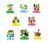 8 pièces Décorations de centre de table en nid d'abeille, décorations en papier 3D tropicales hawaïennes avec flamant louis, ananas pour fête, bar tiki, Toutânkhamon, hibiscus, fête de piscine d'été, 