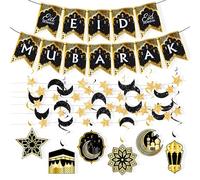 8 Pièces Décorations Ramadan, Bannière Eid Mubarak avec Guirlande Étoile Lune Spirales Suspendues, Aid Moubarak Décorations Islamiques pour Fêtes du Ramadan et Celebration Musulmanes