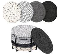 8 Pièces Dessous de Plat en Fil de Coton,Dessous de Verre, Dessous de Verre antidérapants, en Coton tressé pour (Noir)
