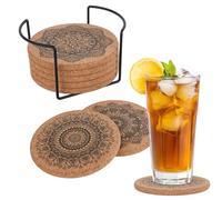 8 Pièces Dessous de Verre en Liège, avec Support en Métal, Dessous de Table Antidérapants, Réutilisable sous Verre pour Boissons Chaudes et Froides, 10cm, Couleur du Bois