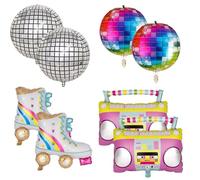 8 Pièces Disco Ballons Aluminium - Deco 70's 80's 90's Année - 4 Foil Ballons, 2 Patin à Roulettes, 2 Radio Pour Thème Rétro Hip Hop Fête Décoration 20-23″