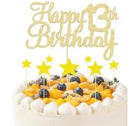 8 Pièces Dor Décoration de Gâteau 13e Anniversaire, 1 Garniture de Gâteau 13e Anniversaire et 7 Garnitures de Gâteau Étoile, Décoration de Gâteau 13 Ans pour 13e Anniversaire Fournitures de Fête