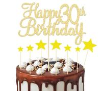 8 Pièces Dor Décoration de Gâteau 30e Anniversaire, 1 Garniture de Gâteau 30e Anniversaire et 7 Garnitures de Gâteau Étoile, Décoration de Gâteau 30 Ans pour 30e Anniversaire Fournitures de Fête