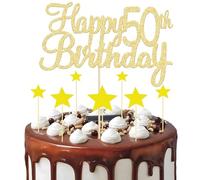 8 Pièces Dor Décoration de Gâteau 50e Anniversaire, 1 Garniture de Gâteau 50e Anniversaire et 7 Garnitures de Gâteau Étoile, Décoration de Gâteau 50 Ans pour 50e Anniversaire Fournitures de Fête
