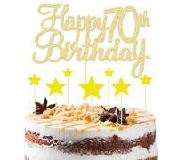 8 Pièces Dor Décoration de Gâteau 70e Anniversaire, 1 Garniture de Gâteau 70e Anniversaire et 7 Garnitures de Gâteau Étoile, Décoration de Gâteau 70 Ans pour 70e Anniversaire Fournitures de Fête