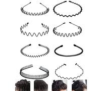 8 Pièces Élastique Ondulés,Unisexe Noir Ondulé pour Les Hommes Cerceau de Cheveux Simple Élastique Antidérapant Bandeau de Mode de Sports de Plein Air