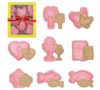 8 Pièces Emporte Piece Communion, 3D Moule Biscuit Plastique Emporte Pièces Chrétien Calice Pigeon Croix Poisson Emporte Pièces,pour baptême, communion,confirmation,baptême,décoration