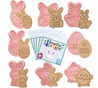 8 Pièces Emporte Pièce Pâques, avec 100 sachet bonbon paques, 3D Moule Biscuit, Cookie Cutter Plastique Enfant, pour bricolage, lapin, poussin, œuf, sandwich et chocolat