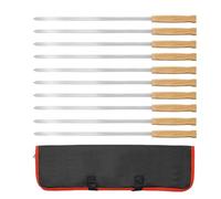 8 pièces en acier inoxydable larges brochettes plates 17 pouces de long brochettes plates fourchette de barbecue en métal de camping en plein air avec poignée en bois fourchette de barbecue en métal