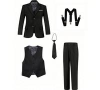 8 pièces Ensemble de tuxedo pour garçons, comprend une queue-de-pie, un costume formel, une tenue de page, une veste de costume de mariage, un gilet, un pantalon et une cravate, noir, taille 8 6Y,7Y,8
