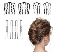 8 Pièces Épingles à Peigne en Métal, Peignes Latéraux en Forme de U, Épingles à Cheveux Chignons Latérales pour Femme - 3 Tailles, Noir