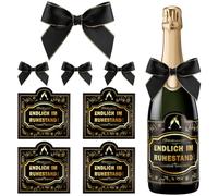 8 Pièces Étiquette Bouteille Enfin Retraite, Etiquette Personnalisée Bouteille Vin Personnalisée avec Ruban Réglable, Etiquette Champagne, Cadeau pour La Retraite