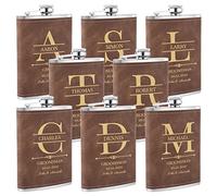 8 Pièces Flasques a Alcool Personnalisés, Flasques Whisky en Inox 304 8oz/227ml Personnalisables pour EVG, Flasque de Mariage Personnalisés pour les Garçons D'Honneur et les Témoins (Marron)