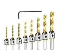 8 Pièces Foret Bois, 3/4/5/6/7/8/9/10 mm, avec Clé Hexagonale, Acier à Haute Teneur en Carbone, Dispositif de Chanfreinage à 5 Tranchants, pour le Bois, les Plastiques, les Métaux Tendres (Argent)