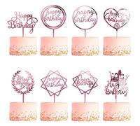 8 Pièces Happy Birthday Cake Topper, CBGGQ Décoration de Gâteaux Fête Décorations, Acrylique Paillettes Cupcake Toppers pour Décorer Le Gâteau d'anniversaire pour enfants, mariage, mère (Or rose 8PCS)