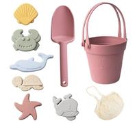 8 pièces Jouets de Sable pour Enfants Jouets de Plage en Silicone sûrs avec Seau à Pelle et moules à Sable boîte étanche pour Voyage été extérieur Brique Rouge Plage pour Tout-Petits