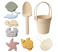 8 pièces Jouets de Sable pour Enfants Jouets de Plage en Silicone sûrs avec Seau à Pelle et moules à Sable boîte étanche pour Voyage été extérieur Plage pour Tout-Petits Beige
