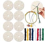 8 Pièces Kit Bracelet Brésilien Fil pour Bracelet Brésilien et Disques de Tissage Set de Fabrication de Bracelet Brésilien Kit Kumihimo Débutant Cadeau Créatif DIY pour Anniversaire et Fêtes