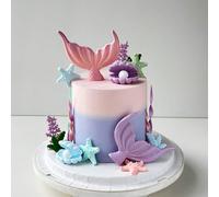 8 pièces Kit de décoration de gâteau sirène violet, comprenant des coquillages, des queues de sirène, des décorations d'étoiles de mer, apportant une joie sans égale et les plus beaux moments à votre 